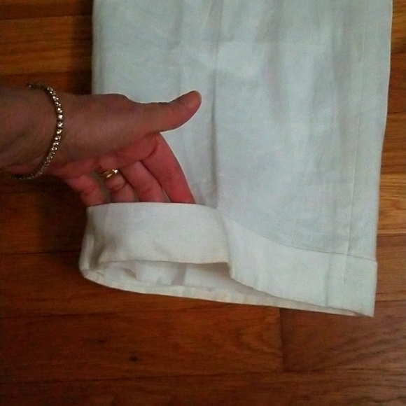 American Living White Linen Cuffed Wide Leg Trousers Size 8 - Picture 5 of 6